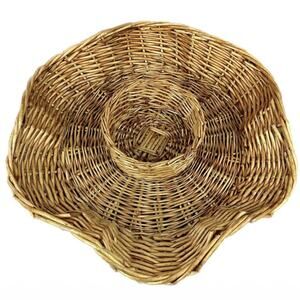 Vintage Chip Dip Serving Basket Round Wicker Scalloped Edge Serving Tray 16”